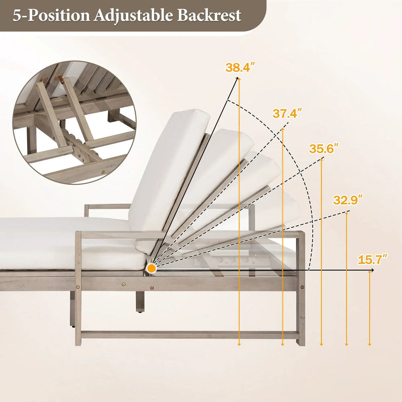 Outdoor Double Lounge Chair With 5 Position Adjustable Backrest