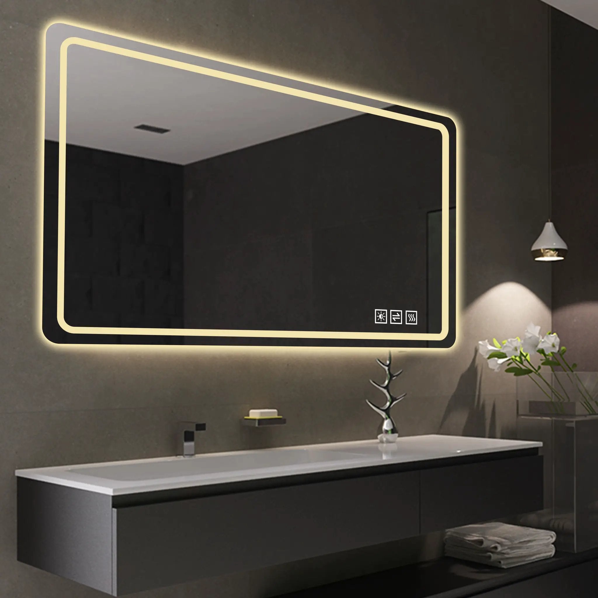 Frameless LED Bathroom Mirror Vanity With Anti Fog Front Lights - Silver by Unique Piece Furniture