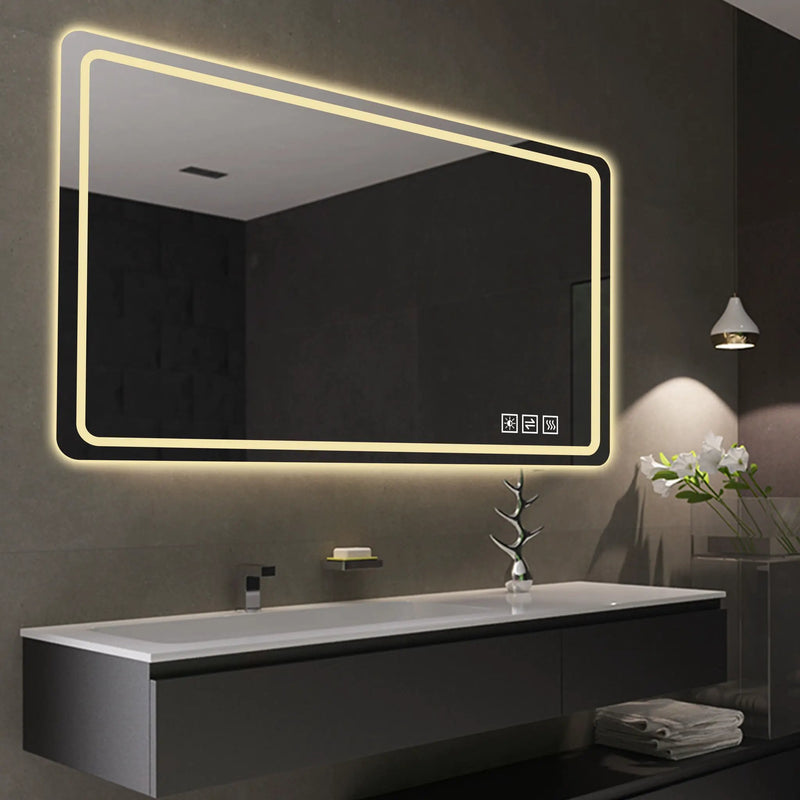 Frameless LED Bathroom Mirror Vanity With Anti Fog Front Lights - Silver by Unique Piece Furniture