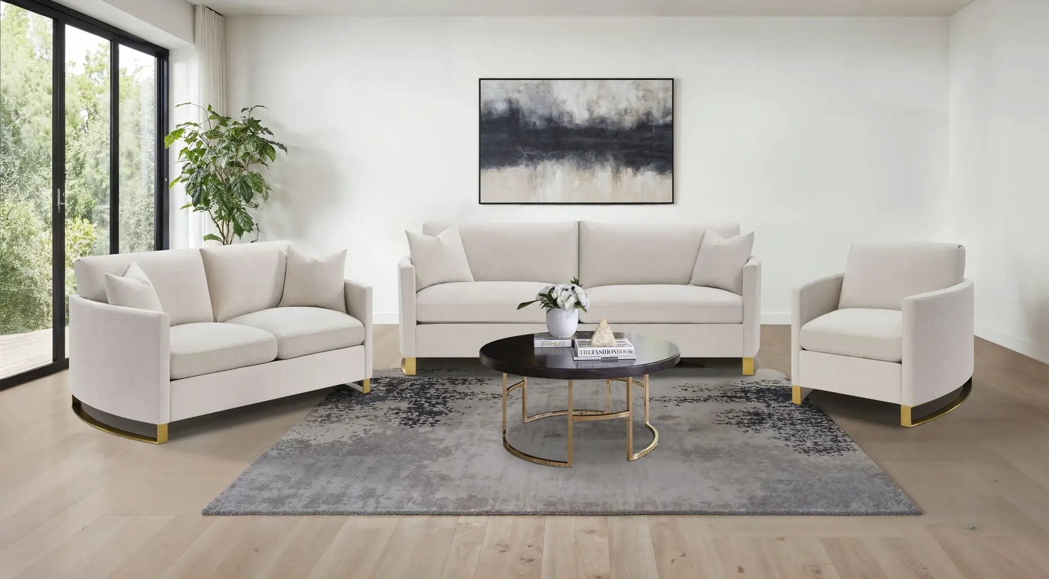Corliss 3-piece Upholstered Arched Arm Sofa Set Beige by Unique Piece Furniture