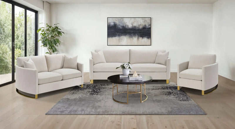 Corliss 3-piece Upholstered Arched Arm Sofa Set Beige by Unique Piece Furniture