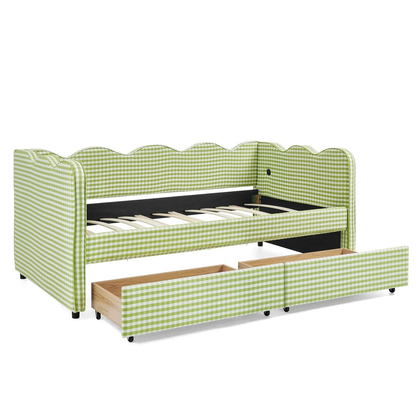Gingham Daybed With USB Charging Port, Wave-Shaped Design by HouseOfZazla
