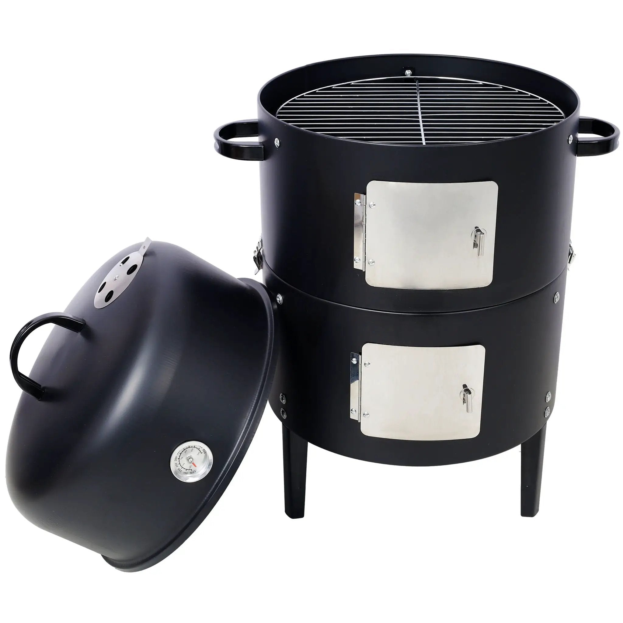 Heavy Duty Round Bbq Grill 17" Steel Charcoal Smoker For Outdoor Cooking - Black by HouseOfZazla