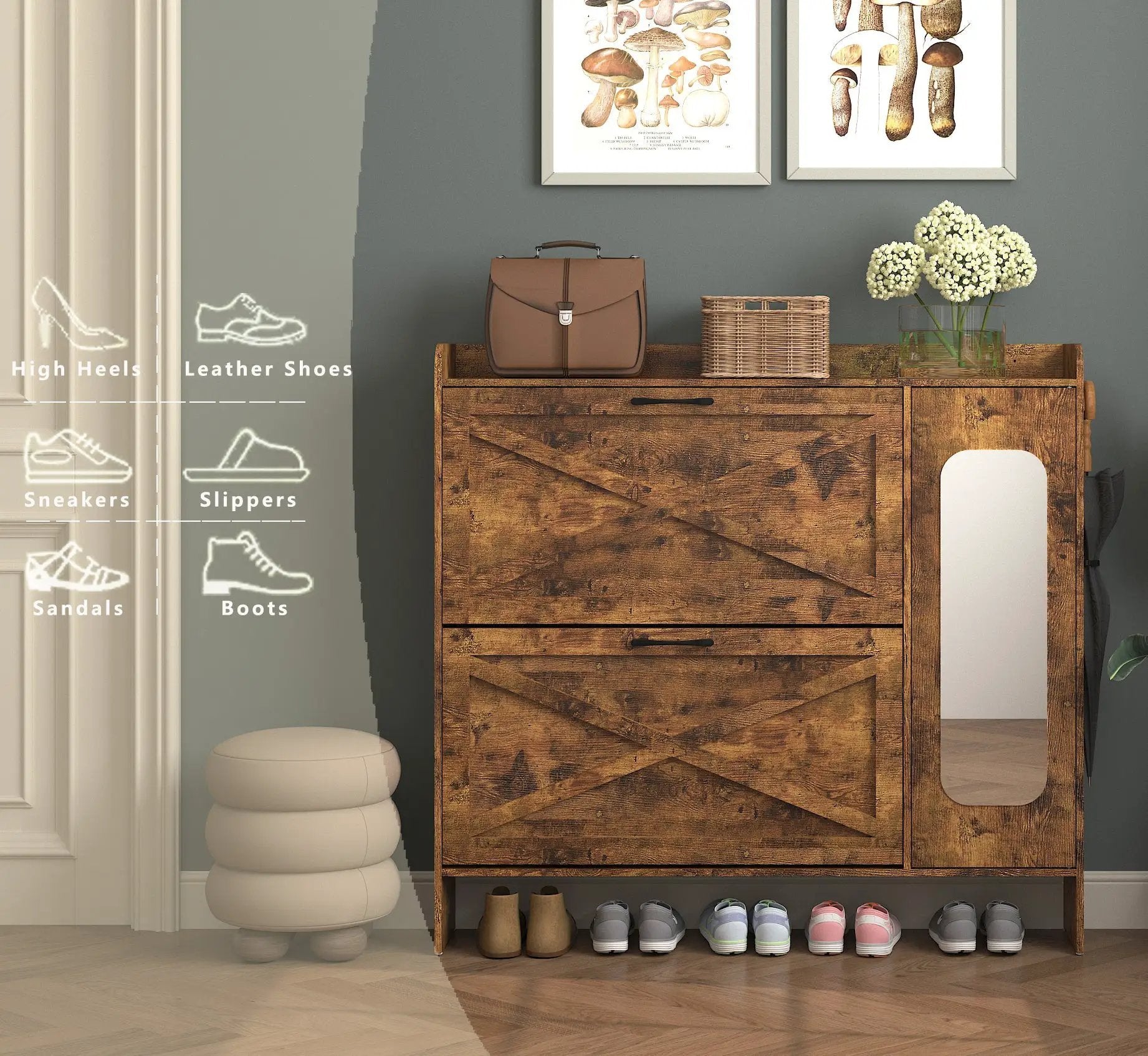 Shoe Storage Cabinet with 2 Flip Drawers by HouseOfZazla