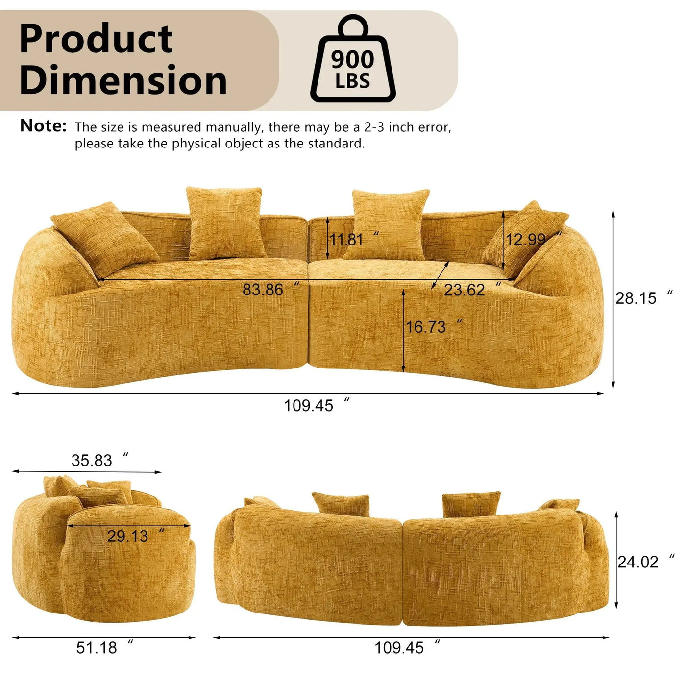 Curved Compressed Sofa, Nordic-Style Design For Living Room by HouseOfZazla