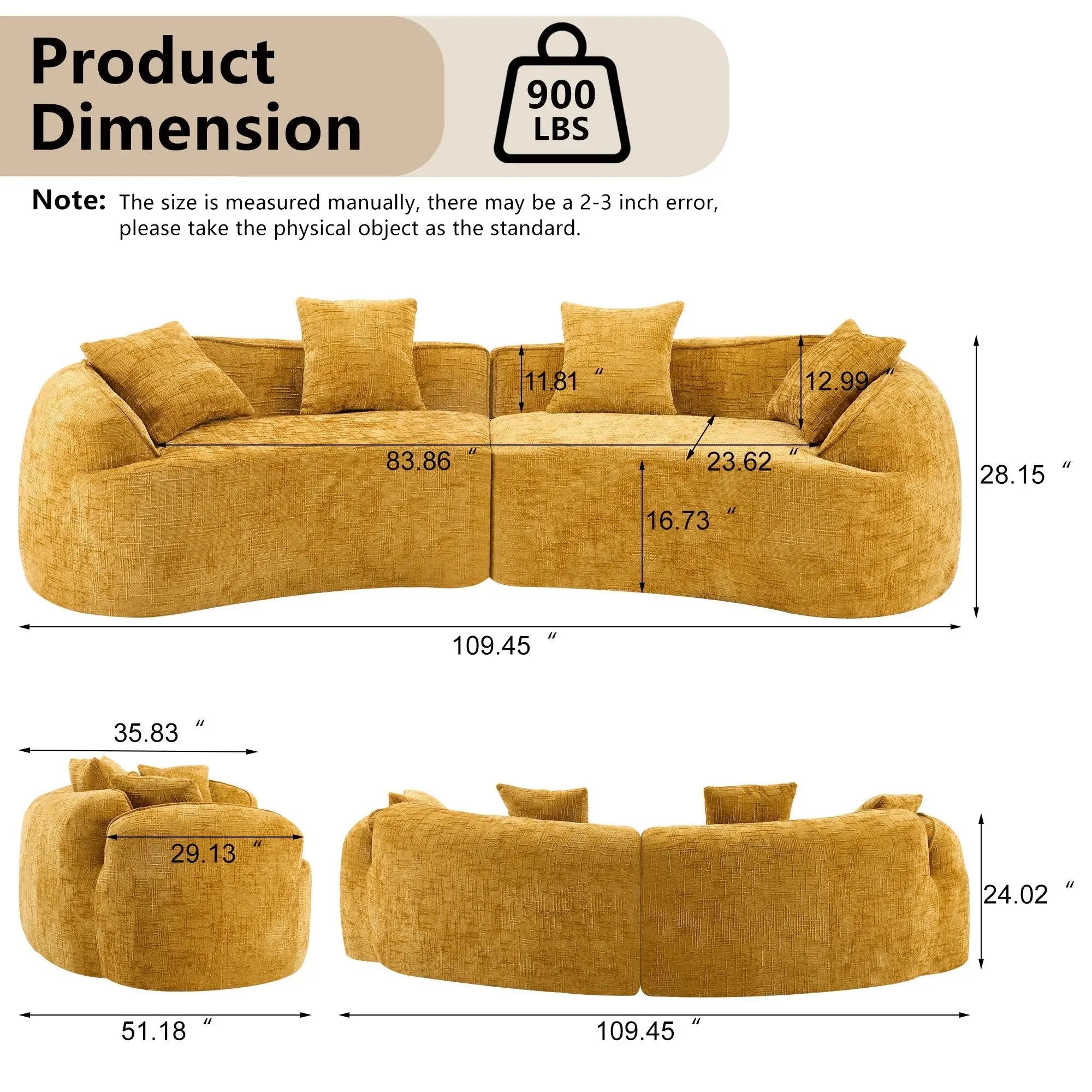 Curved Compressed Sofa, Nordic-Style Design For Living Room by HouseOfZazla