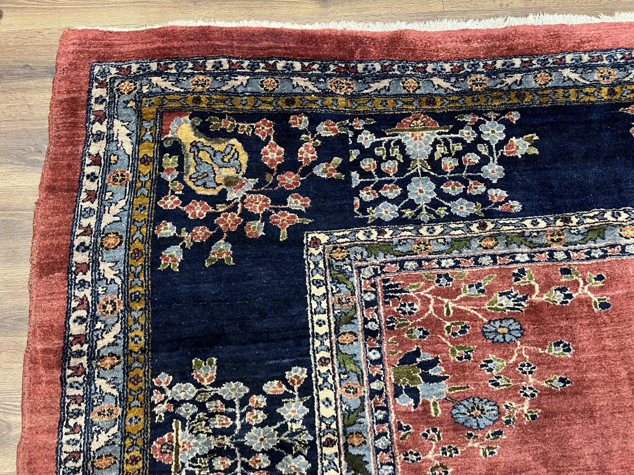 Large Persian Sarouk Rug 10x17, Open Field, Red and Navy Blue, Palace Sized Oversized Hand Knotted Wool Oriental Carpet Flowers Vases Antique 1920s by Jewel Rugs