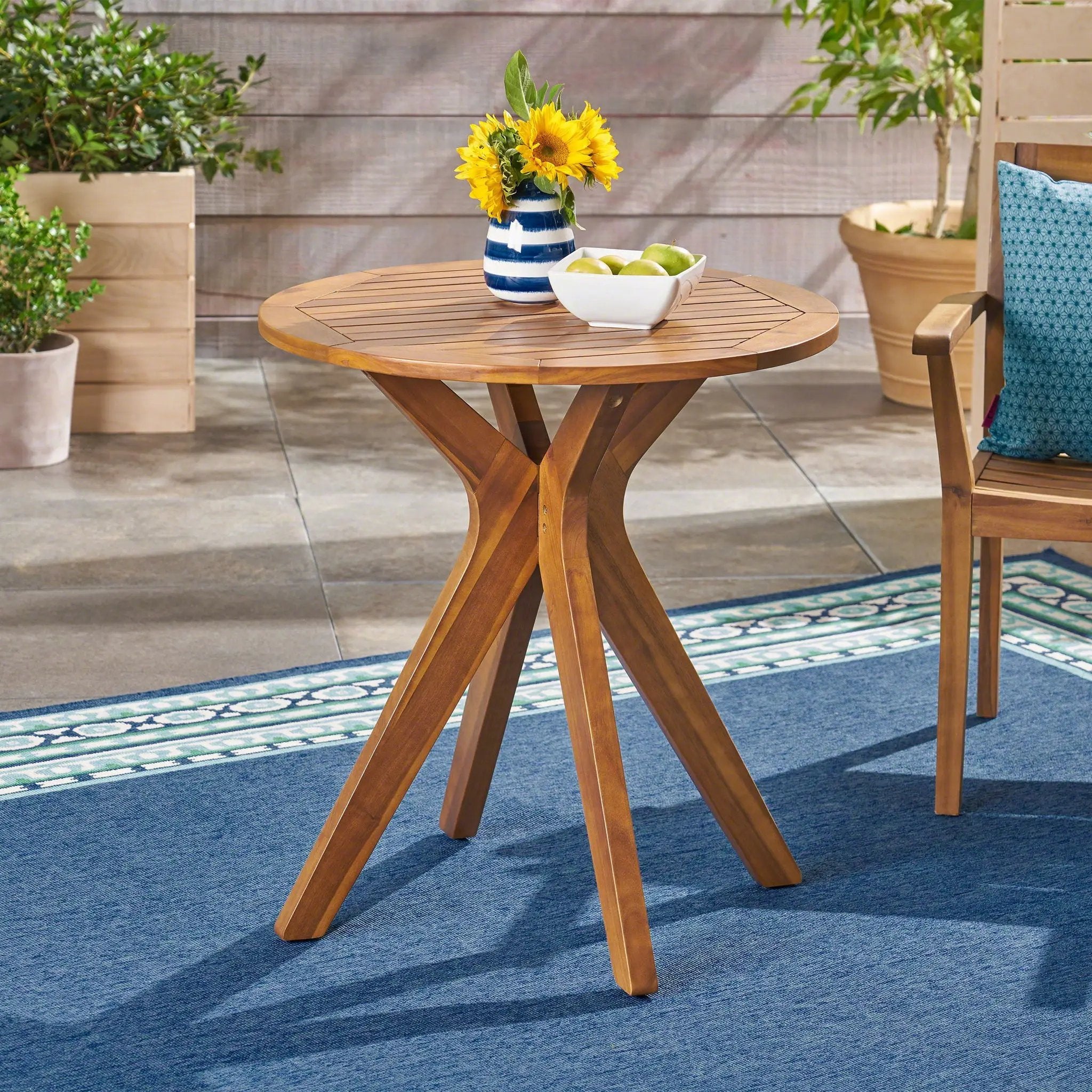 Stamford Outdoor Bistro Table Acacia Wood X-Base Teak by HouseOfZazla