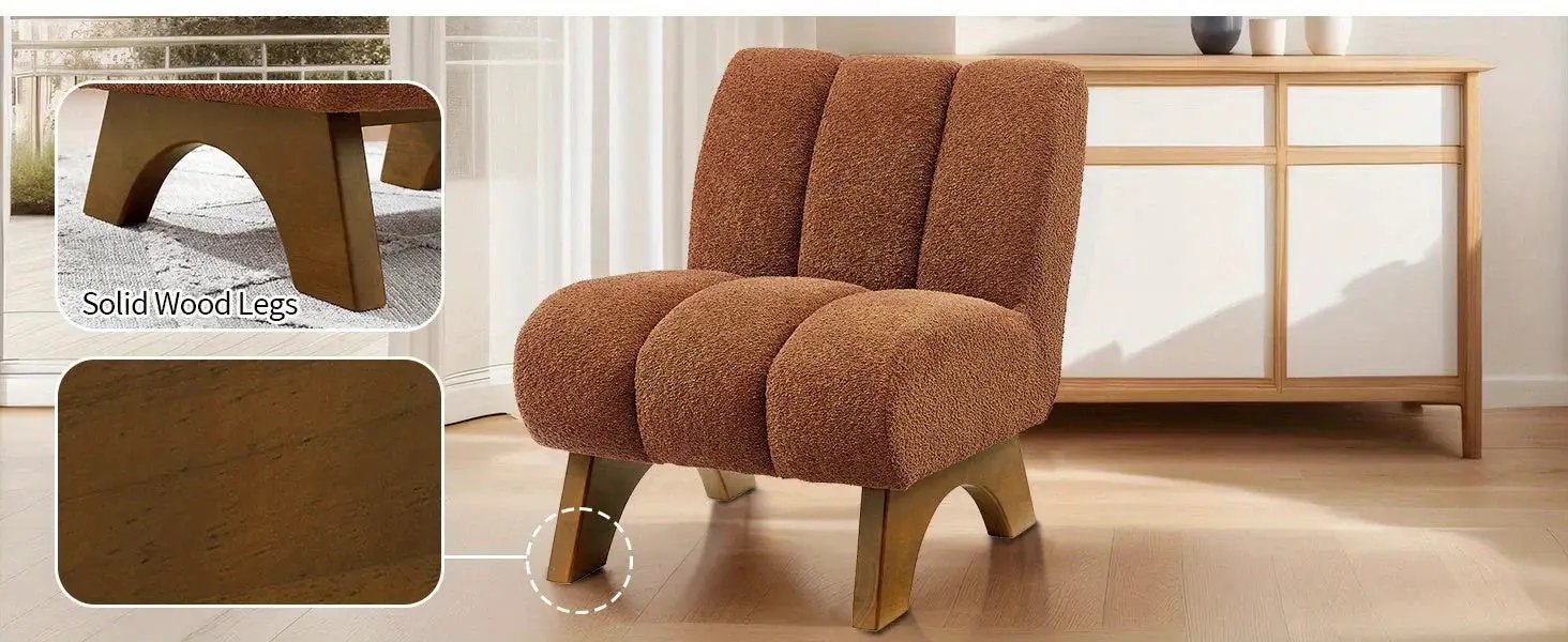 Accent Chair - Sherpa Beige Wooden by House Of Avana