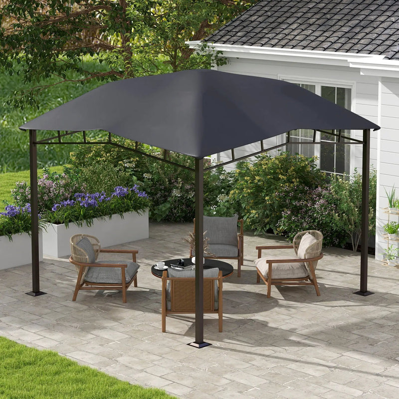 Outsunny - 10' x 10' Soft Top Patio Gazebo Outdoor Canopy With Unique Geometric Design Roof, All-Weather Steel Frame - Gray by HouseOfZazla