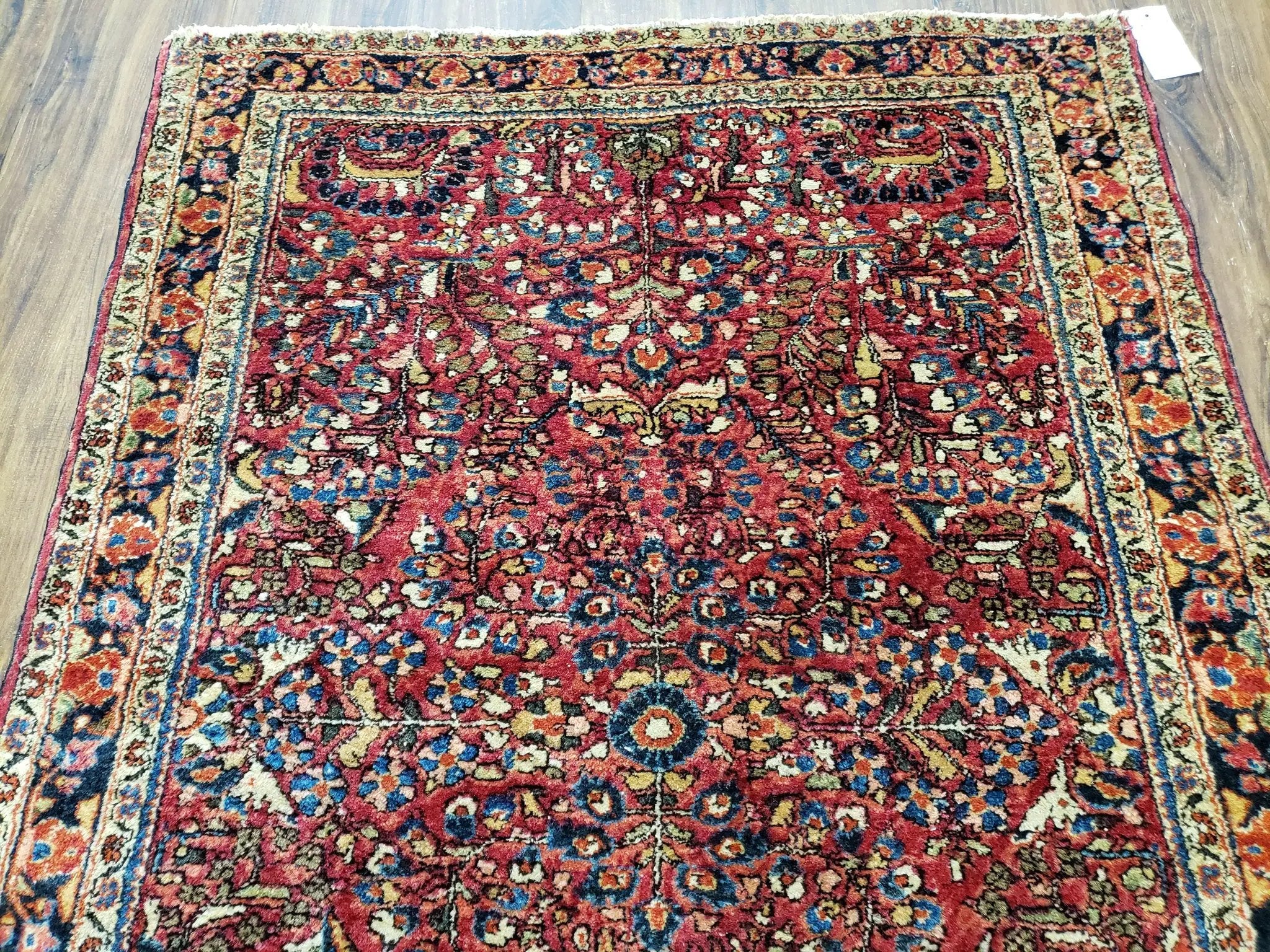 Antique Persian Sarouk Rug, Red, Allover Floral Pattern, Hand-Knotted, Wool, 3'4" x 4'10" by Jewel Rugs