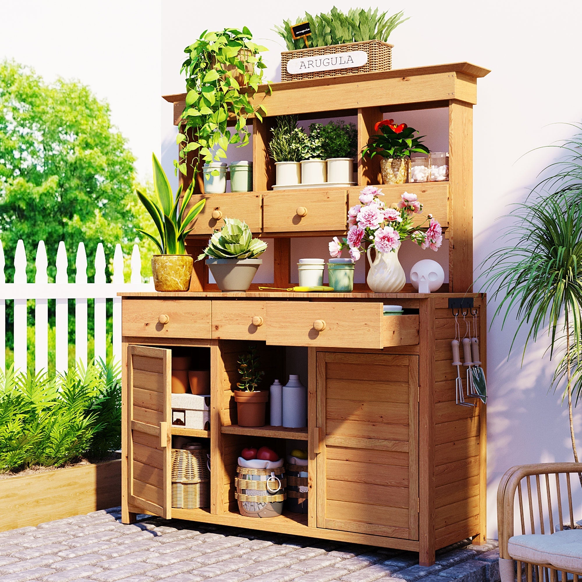 TOPMAX 65.7'' Tall Garden Potting Bench Table with Hutch by HouseOfZazla