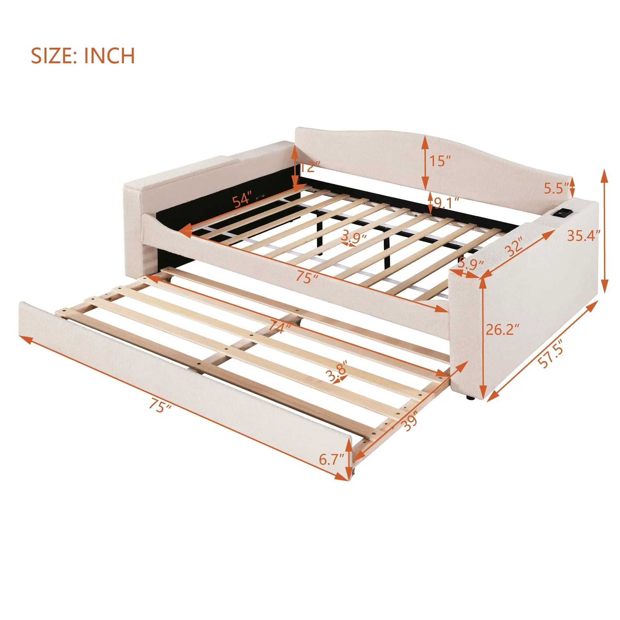 Upholstered Daybed With Storage Armrests, Trundle And Latest Integrated tooth Audio System by HouseOfZazla