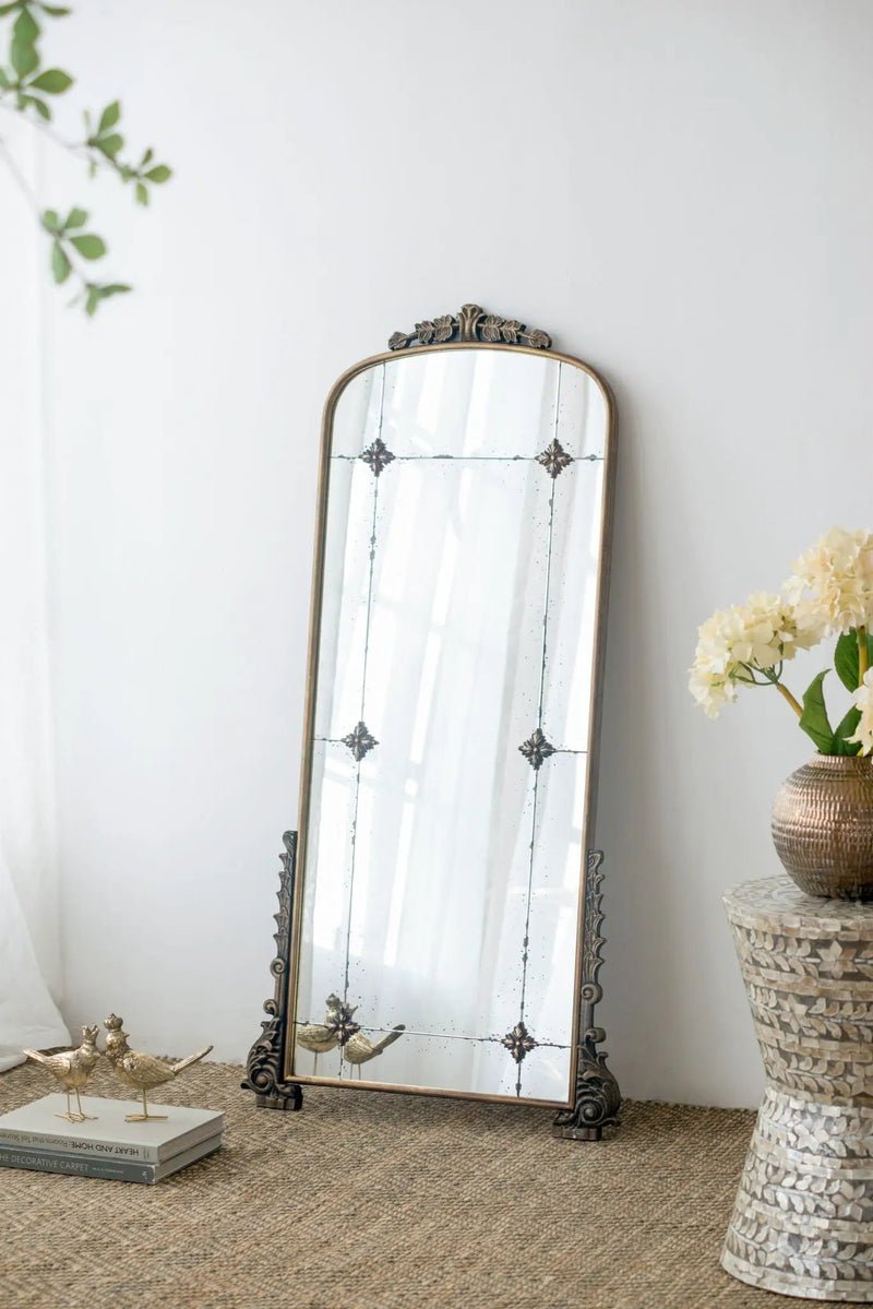 Antique Arched Mirror With Metal Frame, Full Length Mirror For Living Room Bathroom Entryway - Gold by Unique Piece Furniture