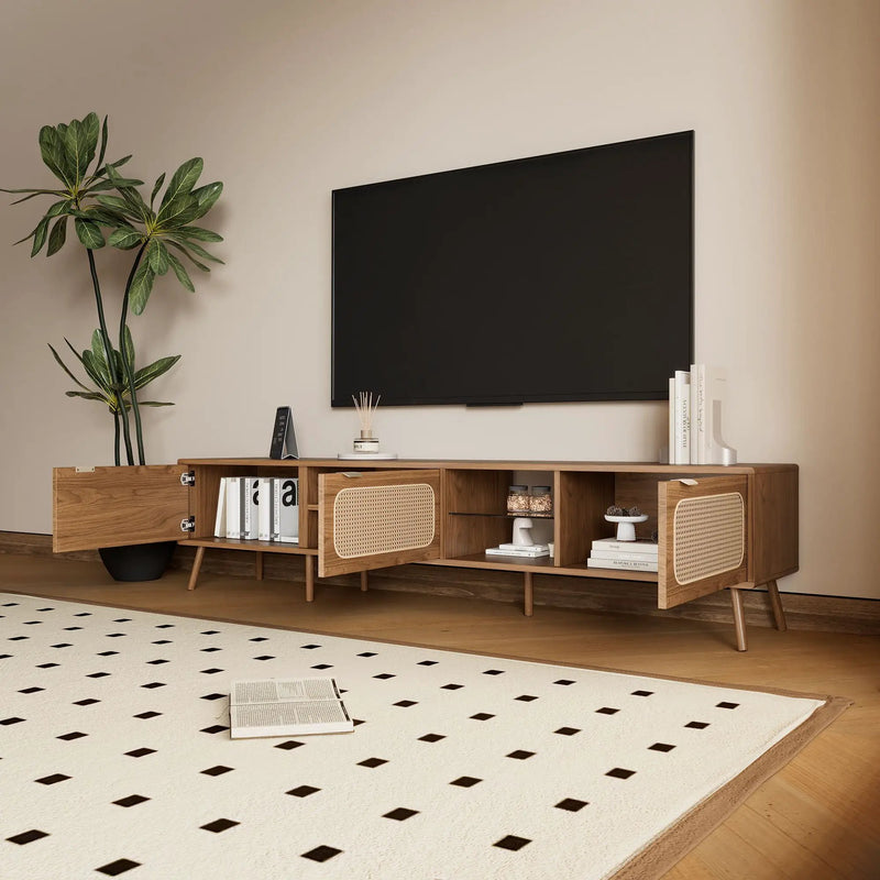 78" TV Stand With Ample Storage And Open Shelving - Walnut by Unique Piece Furniture
