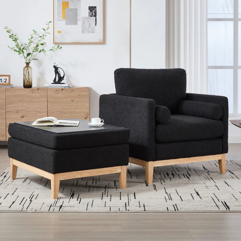 Oversized 360 Degree Swivel Barrel Accent Chair And Ottoman Set With Storage by Unique Piece Furniture
