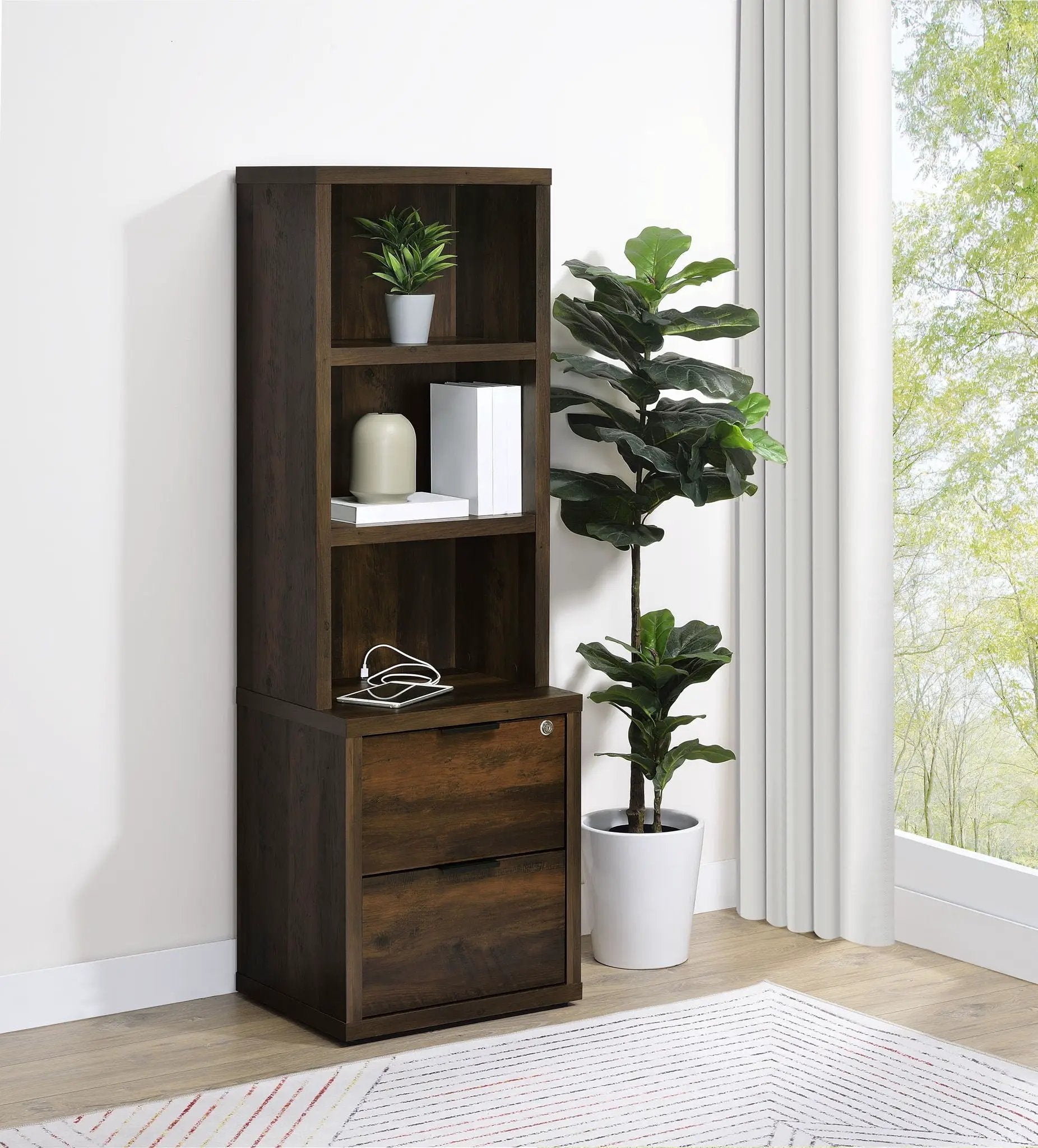 Westpark 3-shelf Bookcase USB and Lockable Drawer Dark Pine by Unique Piece Furniture