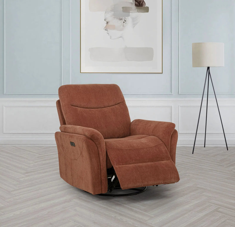Adler Upholstered Power Swivel Glider Recliner Rust by Unique Piece Furniture