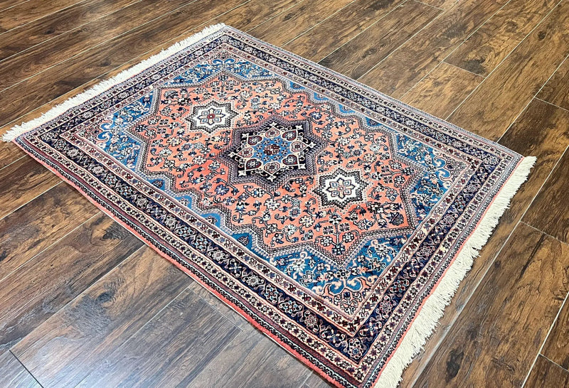 Persian Shiraz Rug 3x5, Geometric Tribal Rug, Wool Hand Knotted Vintage Carpet, Light Red & Blue, Signed by Masterweaver by Jewel Rugs