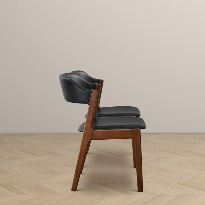 Enzo Dining Chair Set of 2 with Black Vegan Leather - Black / Brown, photo 11 of 13