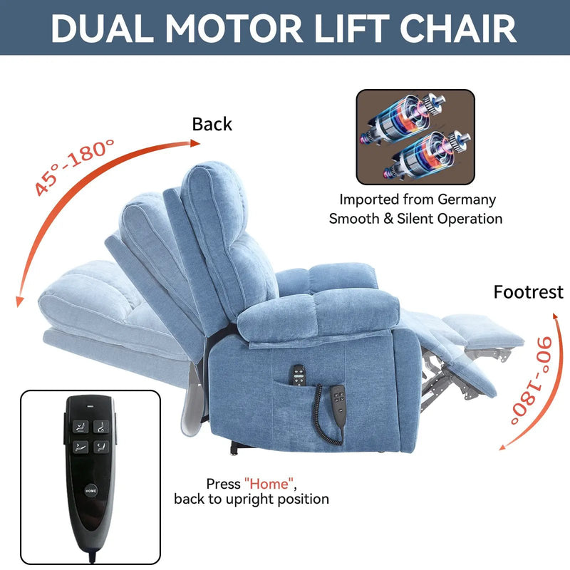 Blue Heat Massage Dual Motor Lift Recliner Chair by HouseOfZazla