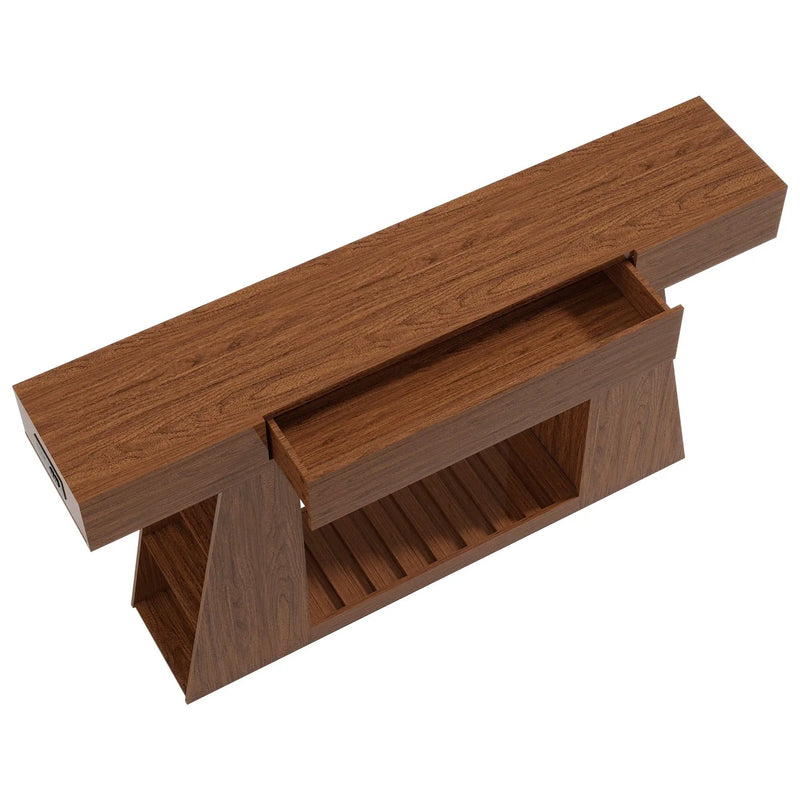 60 Inch Narrow Console Table with Built-in Power Outlet by HouseOfZazla