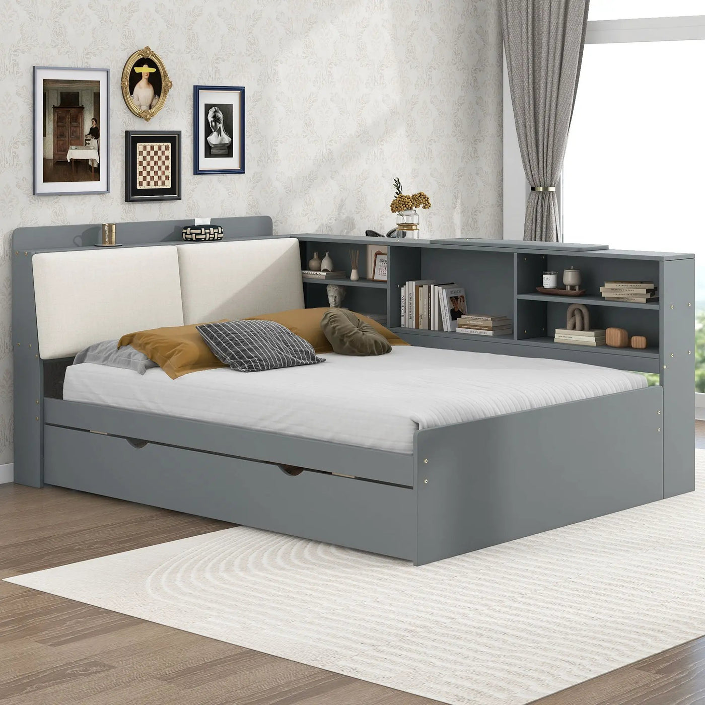 Platform Bed With Trundle, Shelves, And Storage Headboard by HouseOfZazla