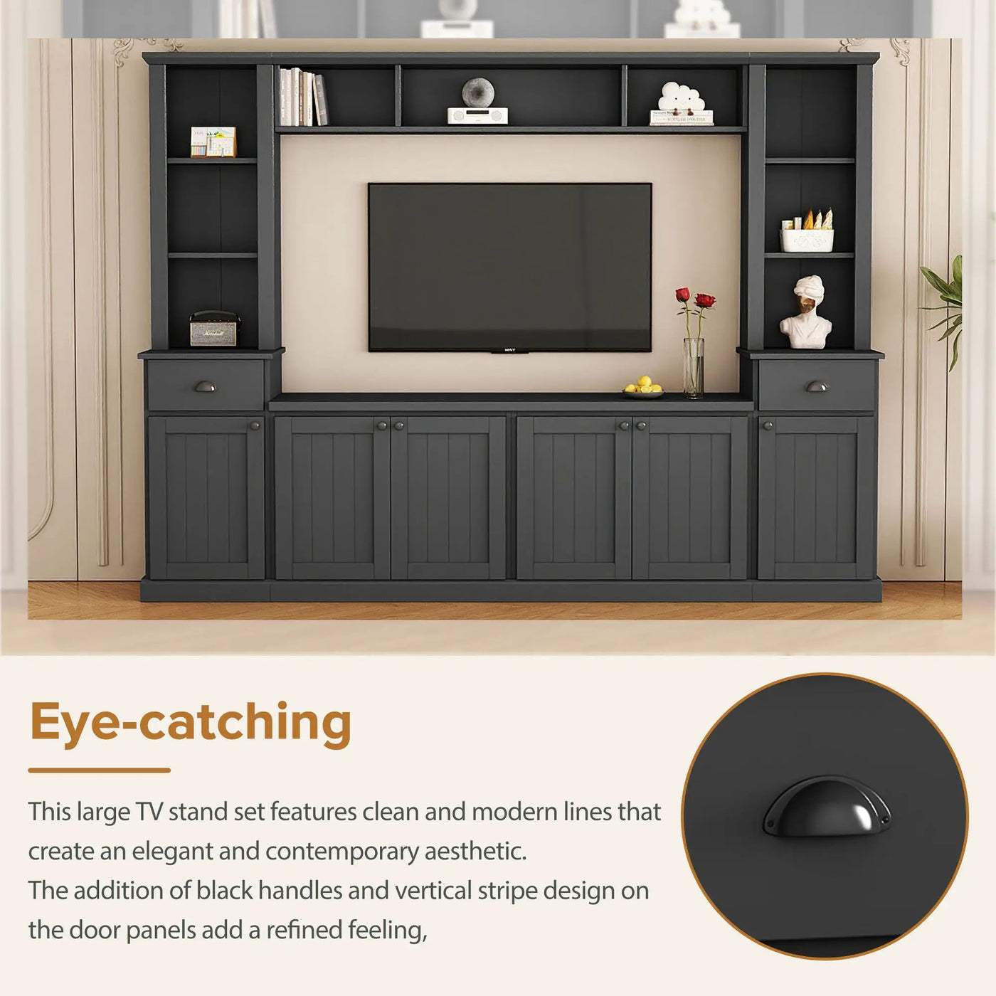 Minimalist Entertainment Wall Unit Set With Bridge For TVs Up To 75" by Unique Piece Furniture