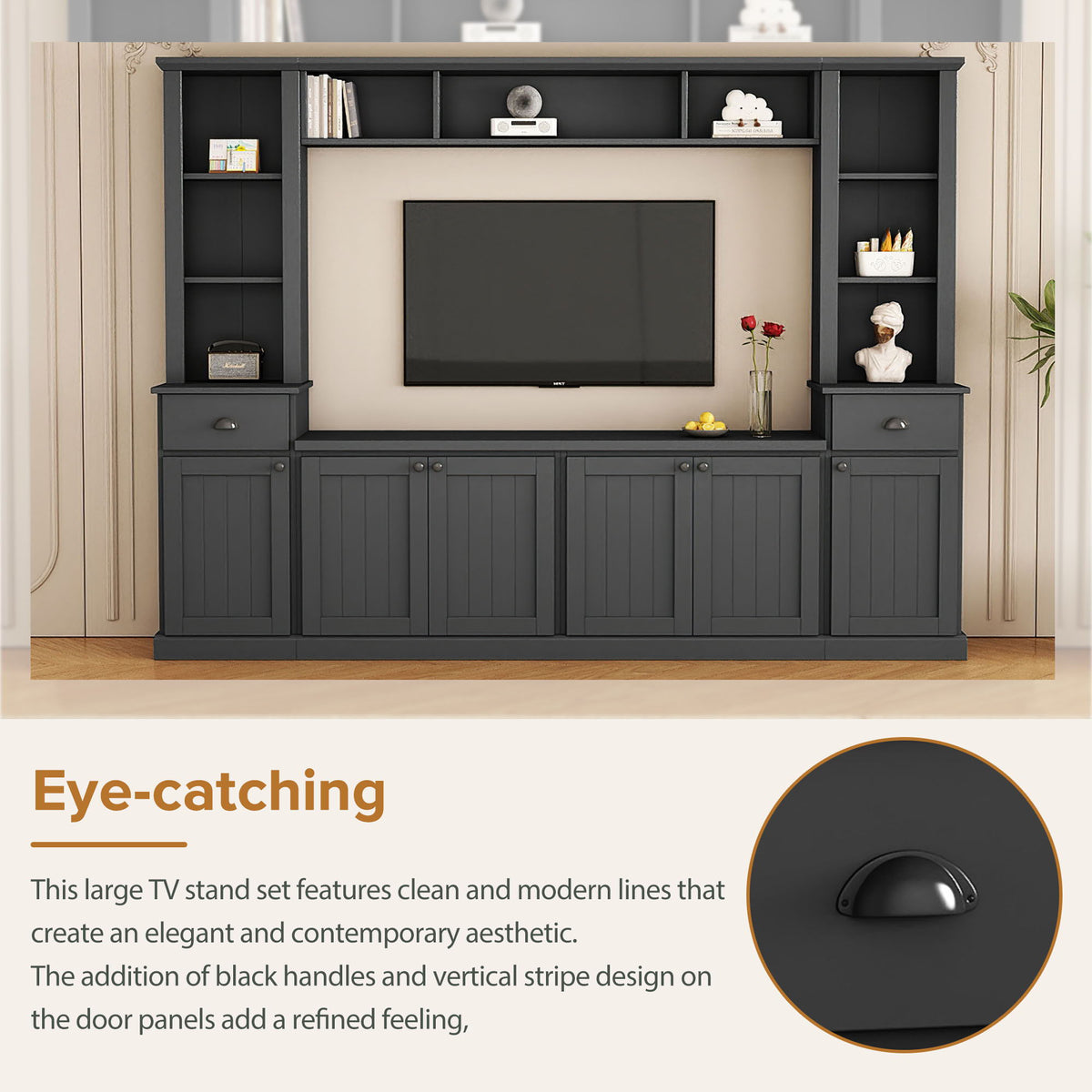 Minimalist Entertainment Wall Unit Set with Adjustable Bridge for TVs Up to 75" - White or Black, photo 17 of 33
