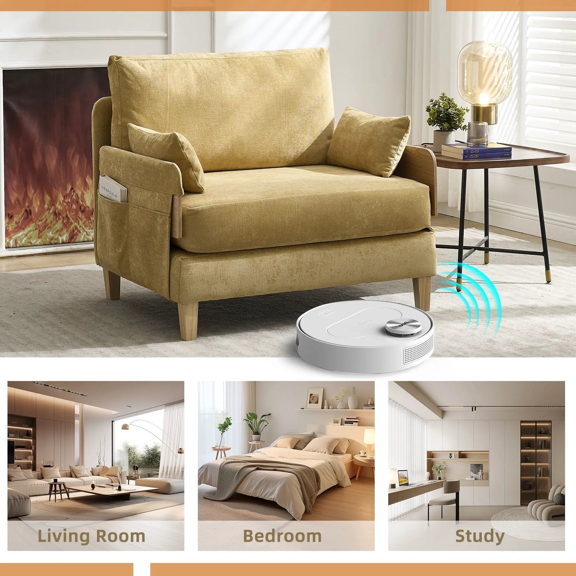 Mid Century Modern Foldable Sofa Bed, 3 In 1 Convertible Sleeper With 3 Pillows by Unique Piece Furniture