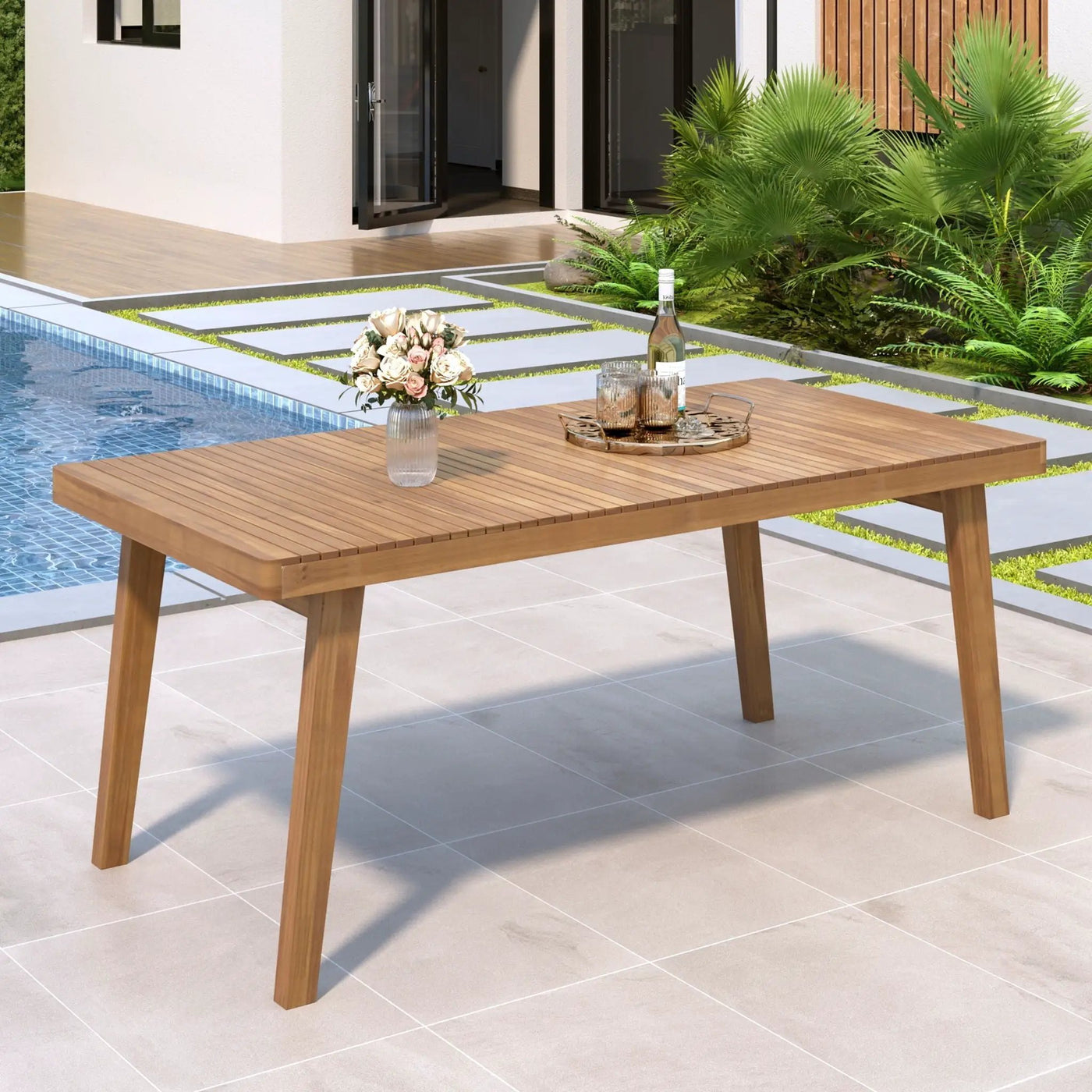 Outdoor Dining Table With Slatted Top by HouseOfZazla