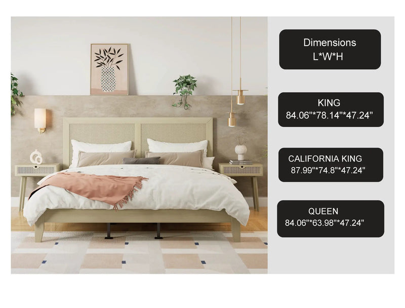 Solid Wood Platform King Bed With Rattan by HouseOfZazla