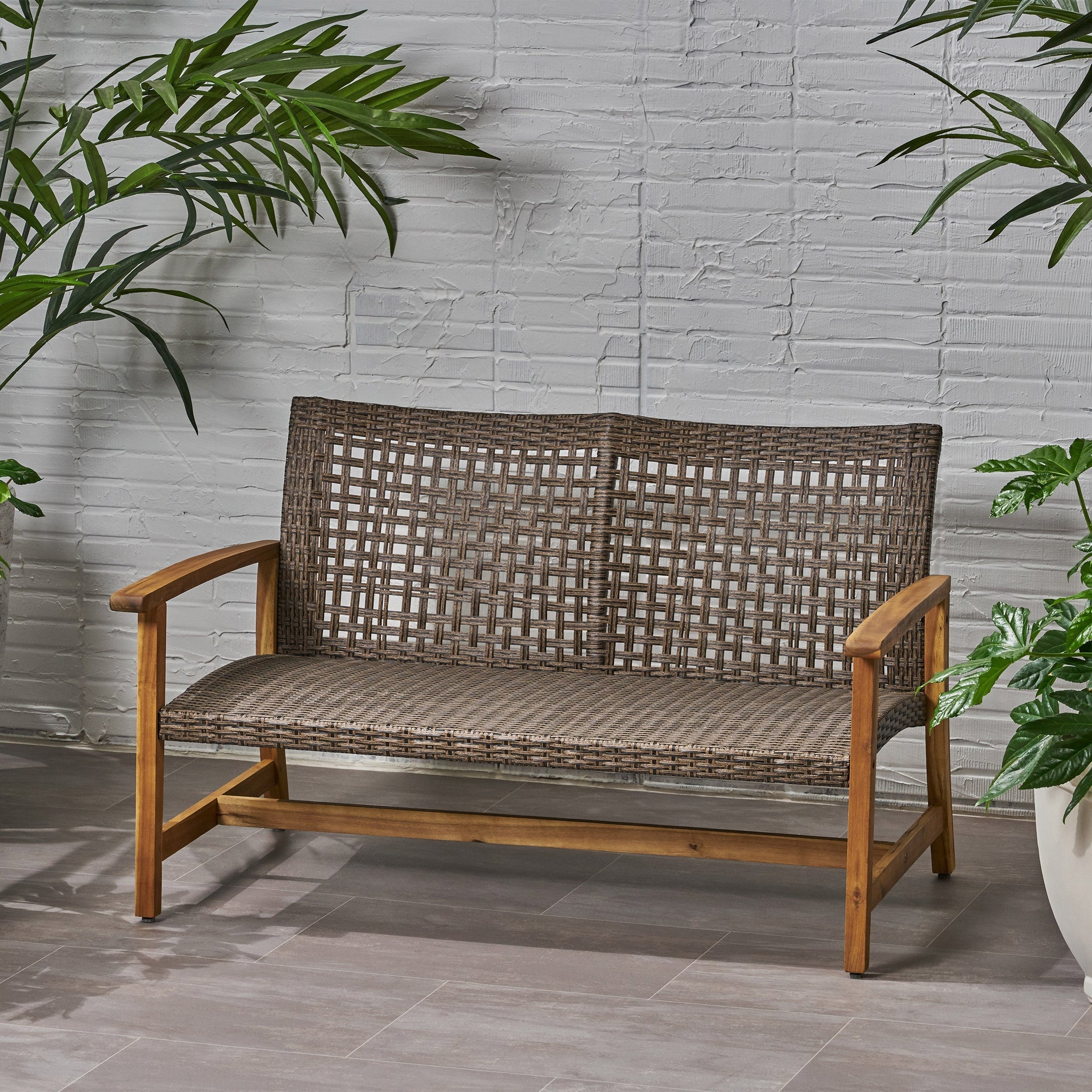 Hampton Outdoor Acacia Wood Wicker Loveseat by HouseOfZazla