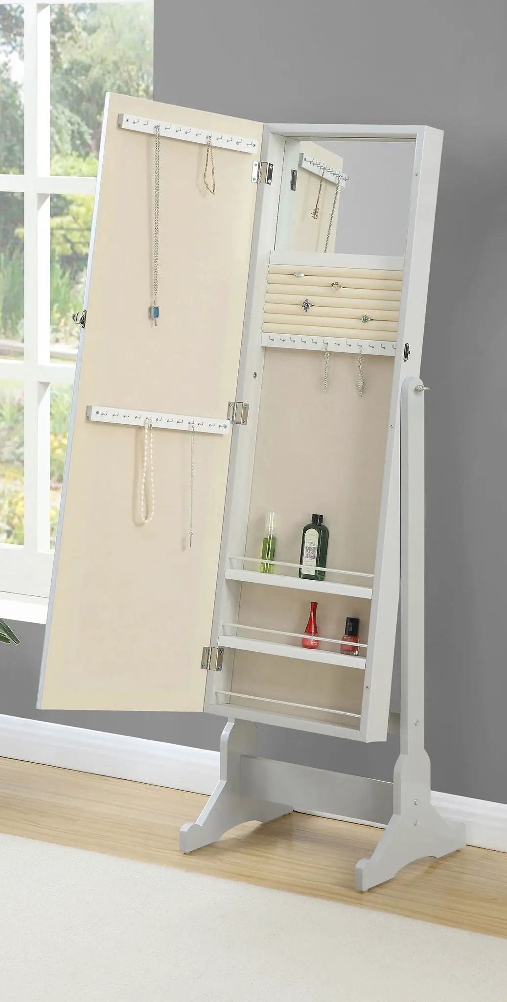 Yvonne Cheval Mirror with Jewelry Storage Dove Grey by Unique Piece Furniture