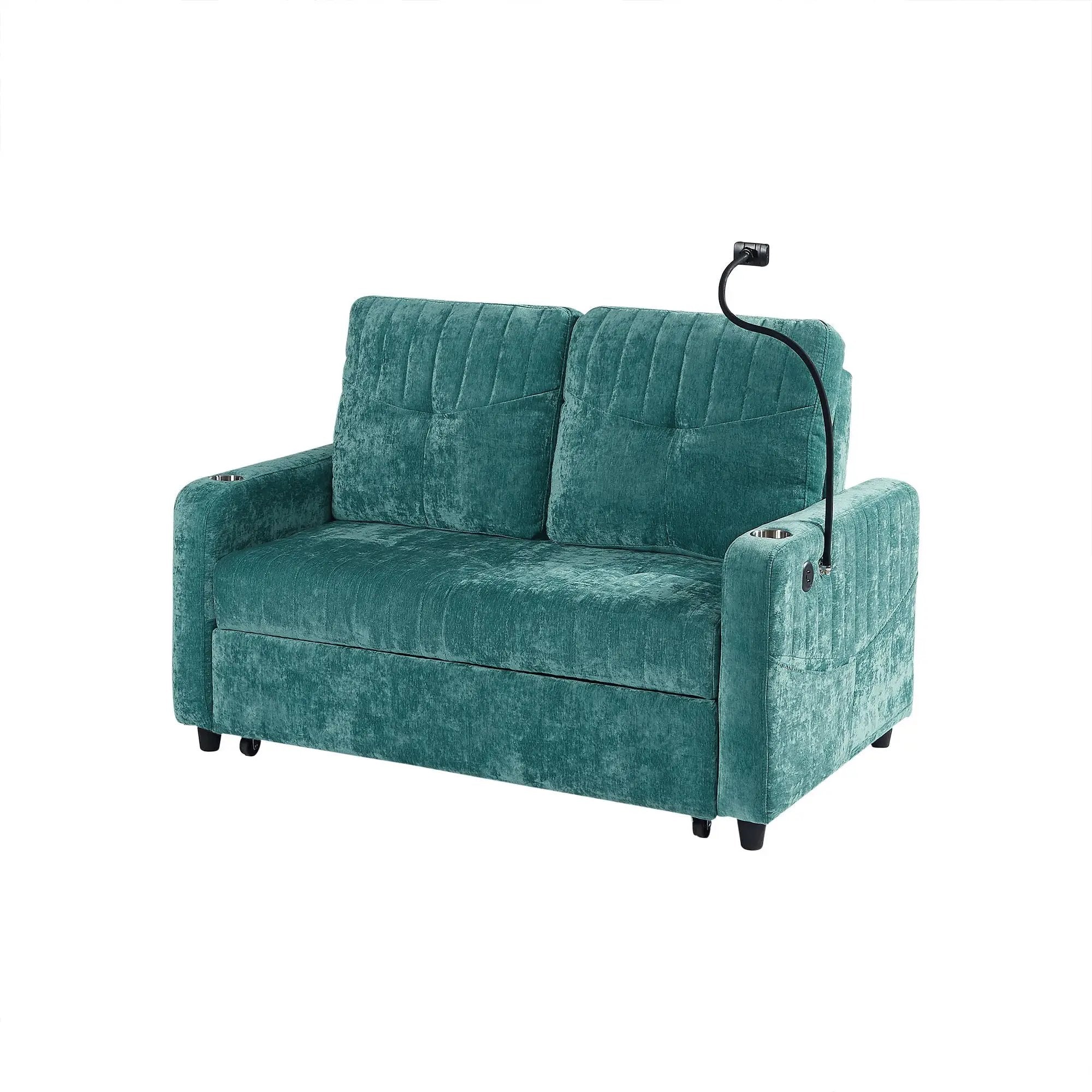 Modern Loveseat Pull Out Sofa Bed With Adjustable Backrest, Two Cup Holders, A Phone Holder, Three Charging Ports And Side Storage Pockets For Living Room by HouseOfZazla