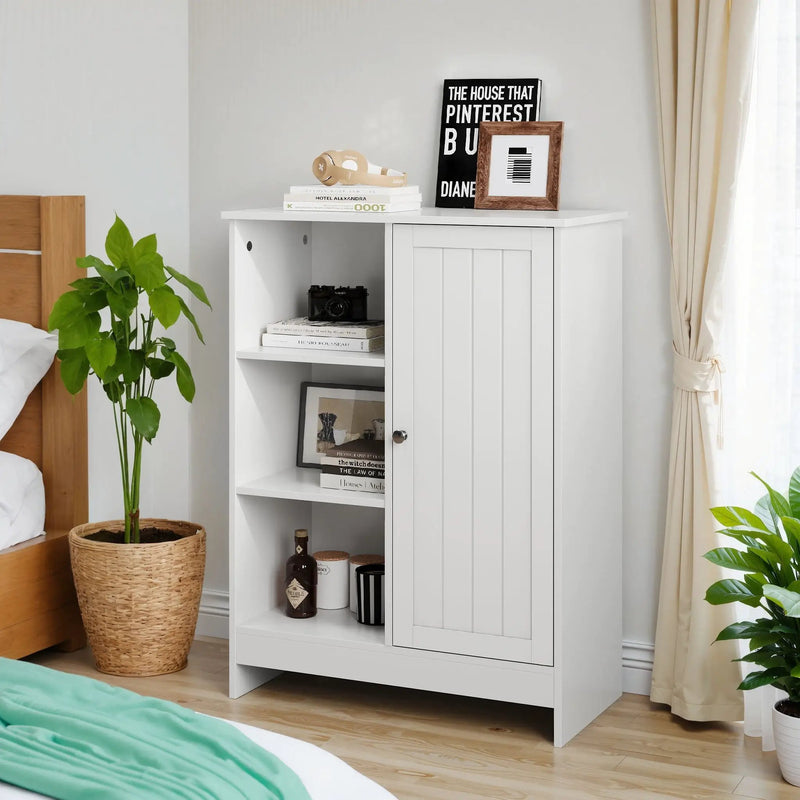 Classic Freestanding Bathroom And Kitchen Storage Cabinet With Adjustable Shelves - White by HouseOfZazla