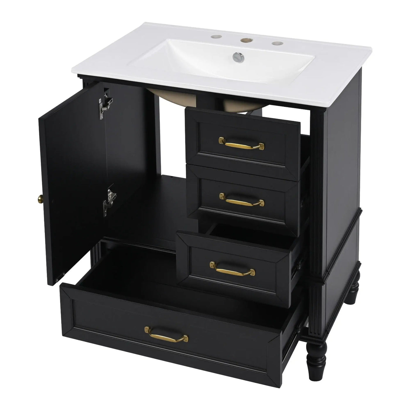 30" Bathroom Vanity With Sink, 3 Drawers, Adjustable Feet by HouseOfZazla
