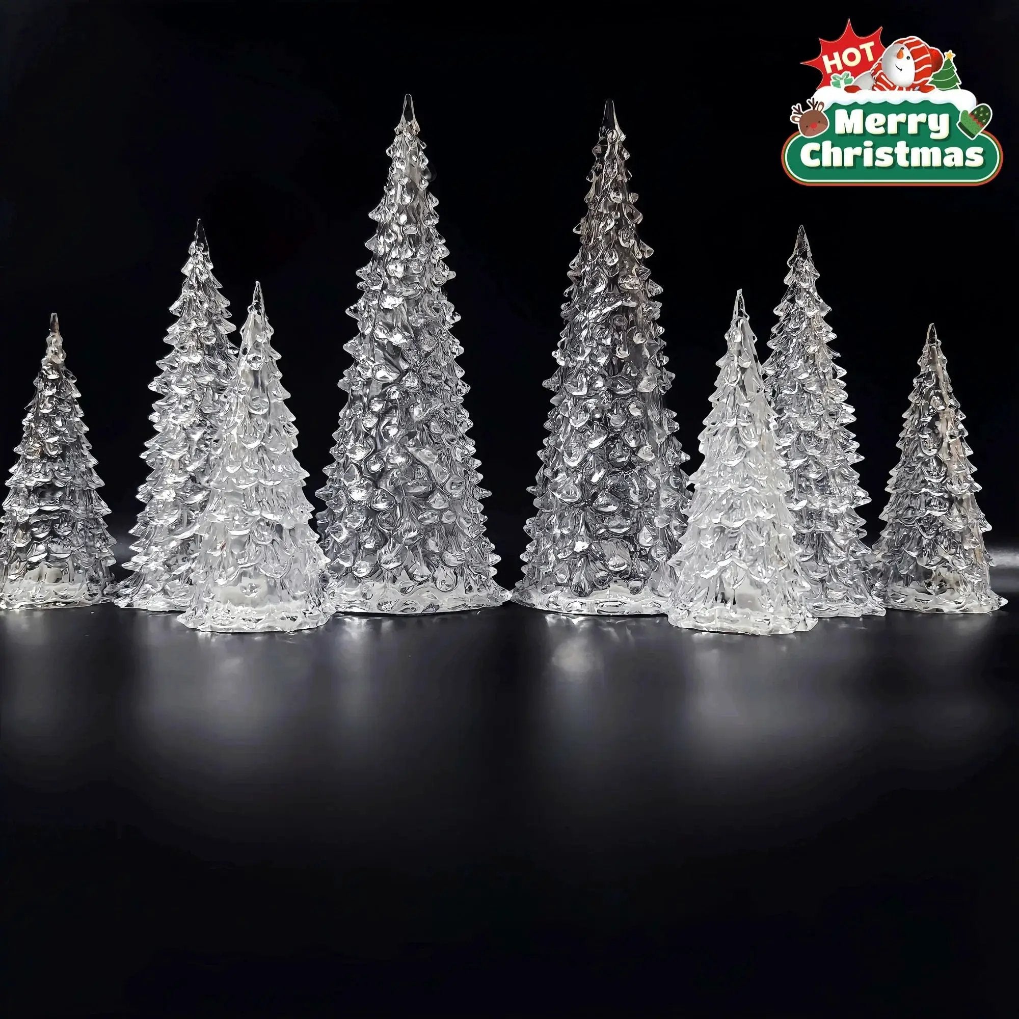 Acrylic Christmas Decor Set of 3 with String Lights by House Of Avana