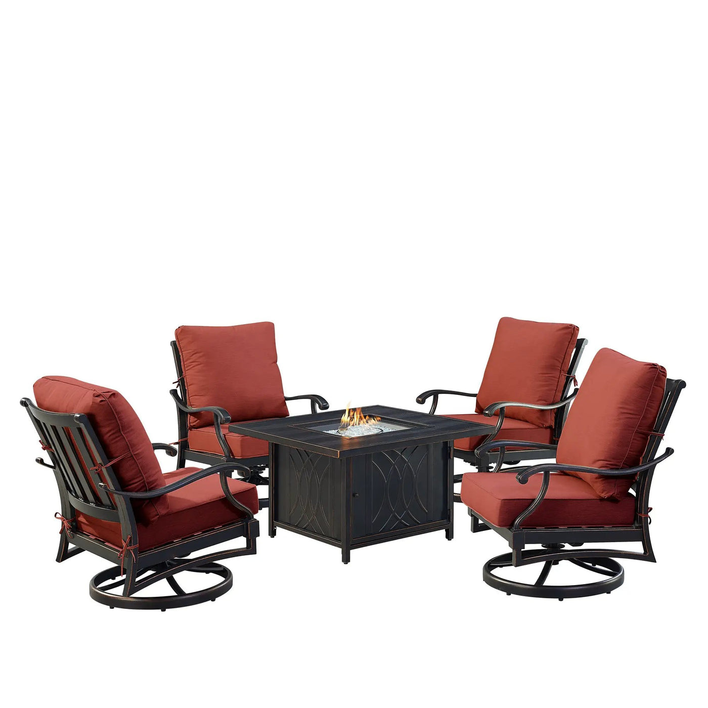 Black Aluminum Fire Table Set with Four Club Chairs by Sharicks