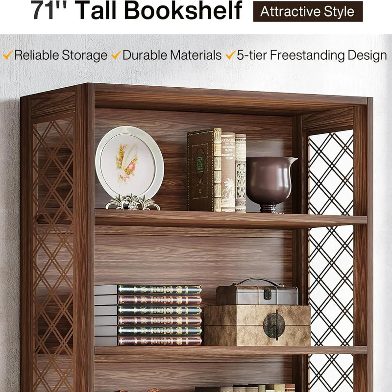 6 Tier Brown Mid Century Bookcase With X Design For Living Room - Brown by HouseOfZazla