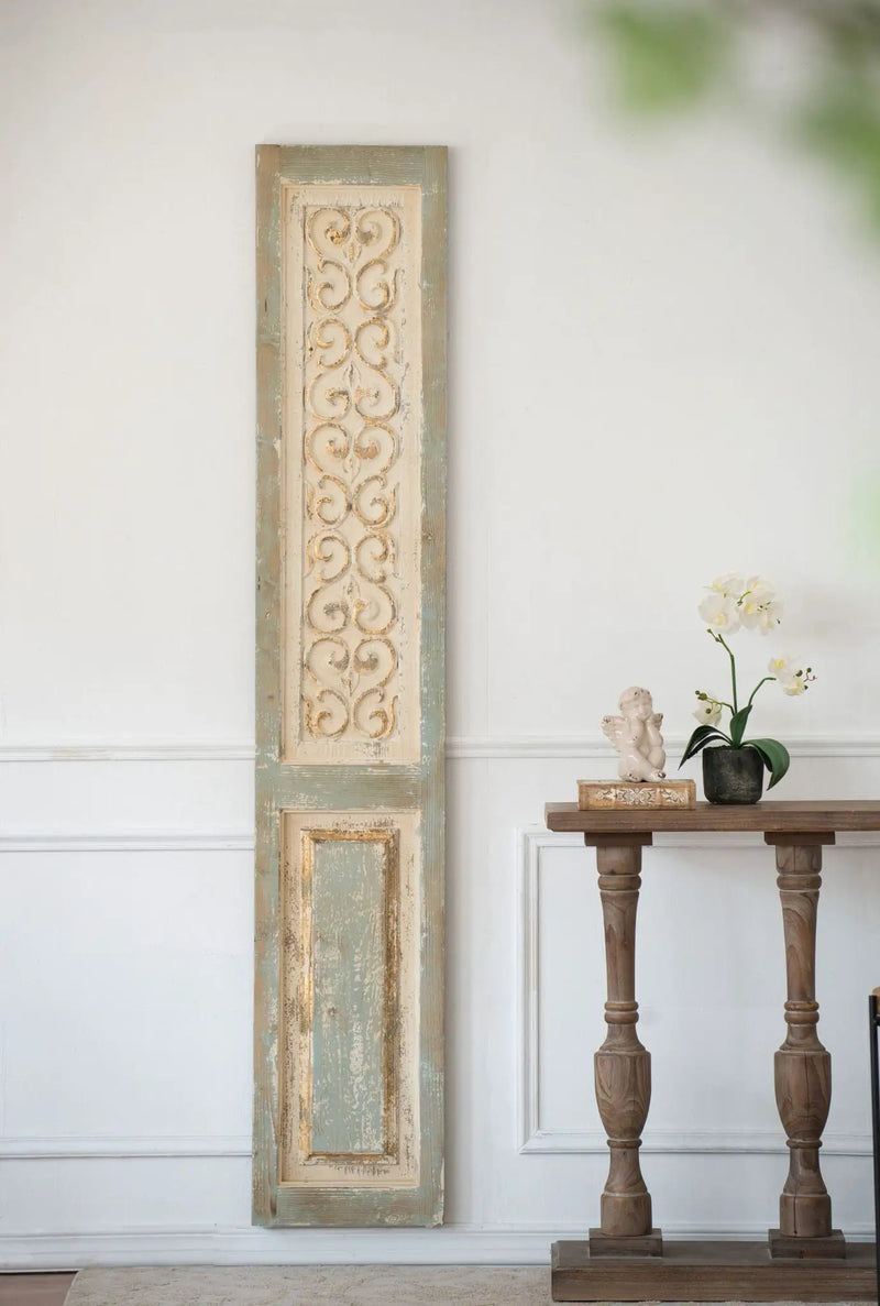 Large Wooden Rectangle Hanging Panel Decorative Wall Sculpture, Carved Wall Art - Beige by Unique Piece Furniture