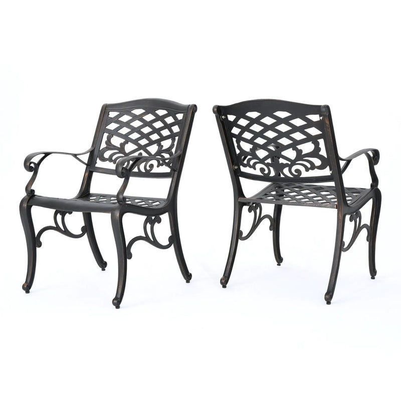 Luminea Outdoor Aluminum Dining Chair With Scroll Design, Lattice Pattern And Cabriole Legs - Copper by HouseOfZazla