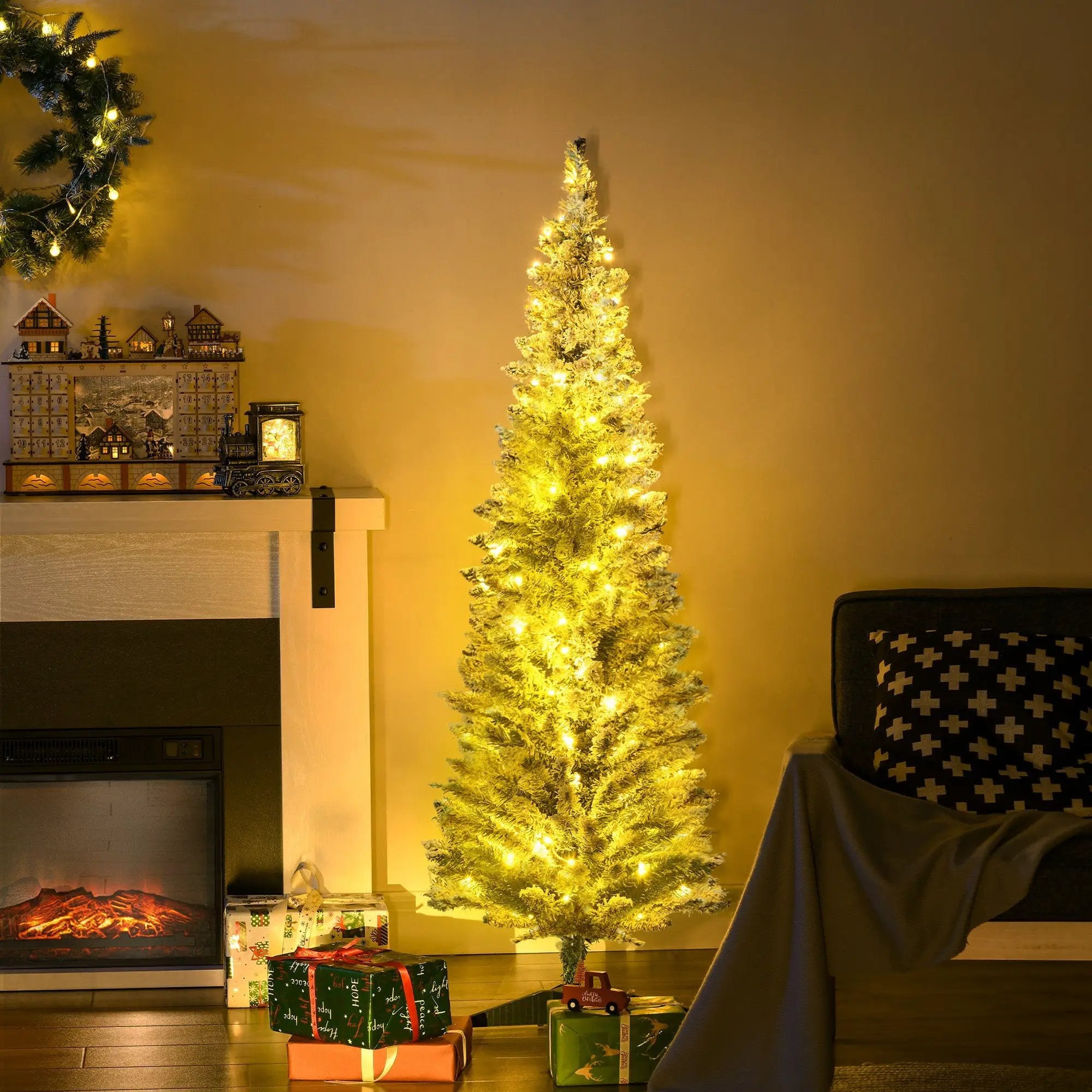 HOMCOM 5' Tall Pre-Lit Slim Noble Fir Artificial Christmas Tree by HouseOfZazla