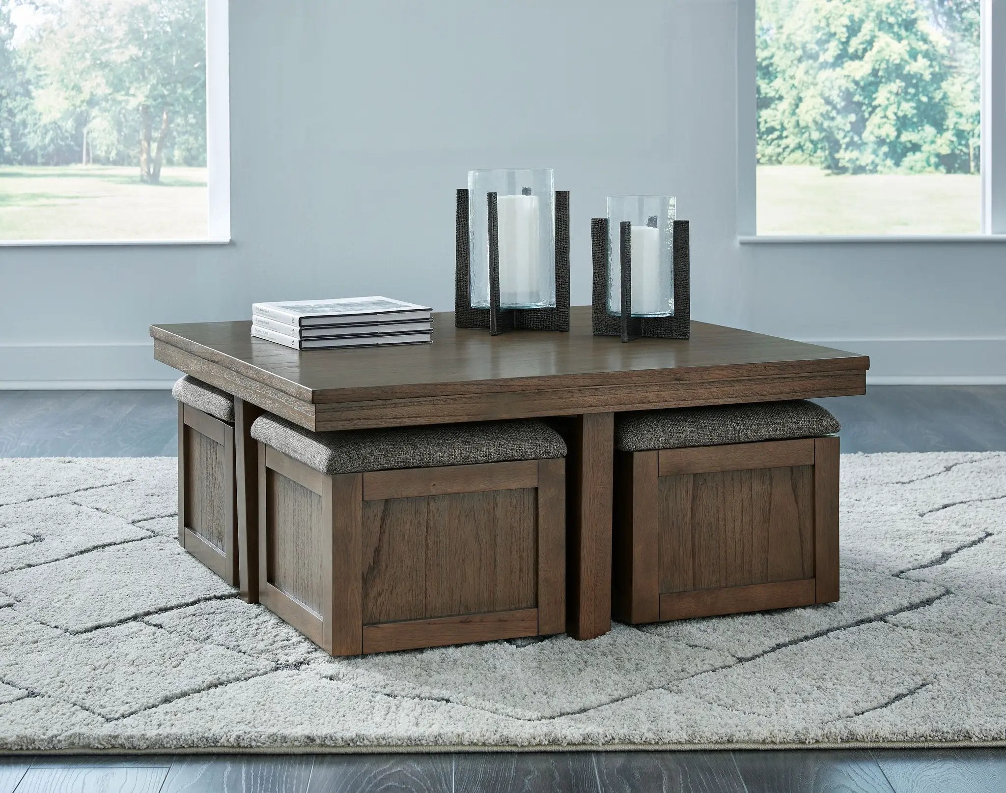 Boardernest - Cocktail Table With 4 Stools (Set of 5) - Brown by Unique Piece Furniture