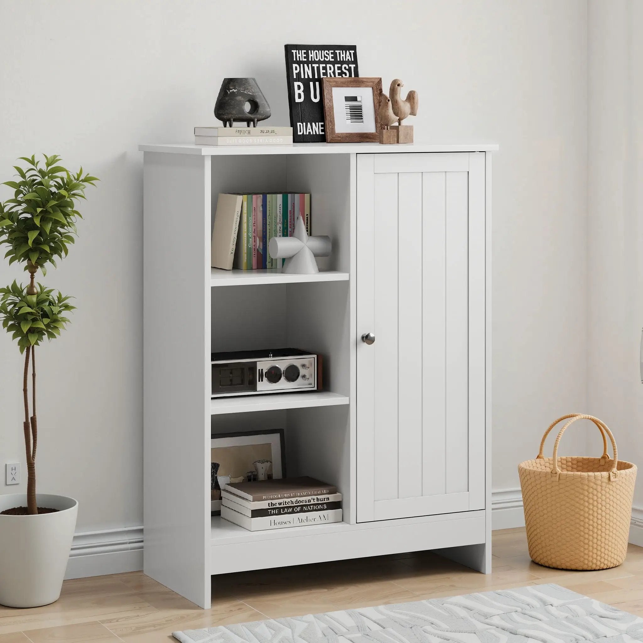 Classic Freestanding Bathroom And Kitchen Storage Cabinet With Adjustable Shelves - White by HouseOfZazla