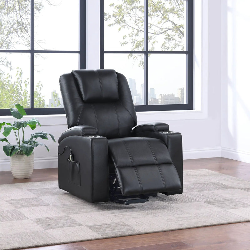 Armstrong Upholstered Power Lift Massage Recliner Black by Unique Piece Furniture