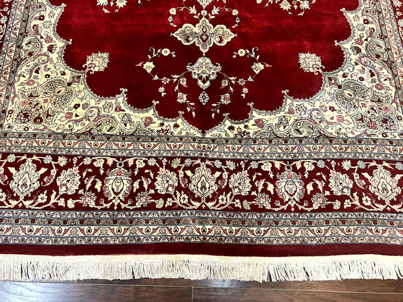Pak Persian Rug 9x12, Handmade Vintage Traditional Wool Carpet, Floral Medallion, Dark Red Ivory/Cream, Fine 250 KPSI by Jewel Rugs