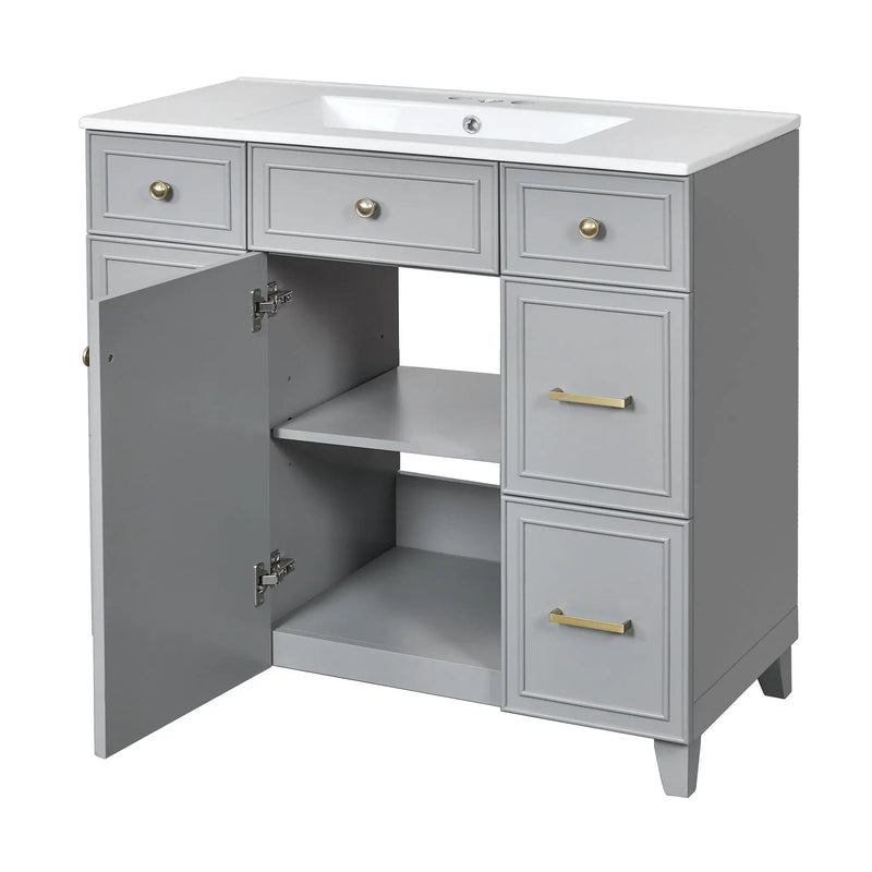 Bathroom Vanity With Ceramic Sink, Soft Close Doors, Adjustable Shelves
