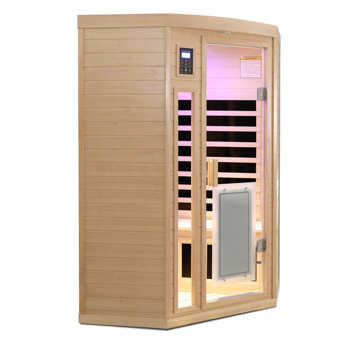 Hemlock Wood Far Infrared Two Person Sauna Room with Low EMF & Bluetooth - Natural Wood, photo 2 of 9