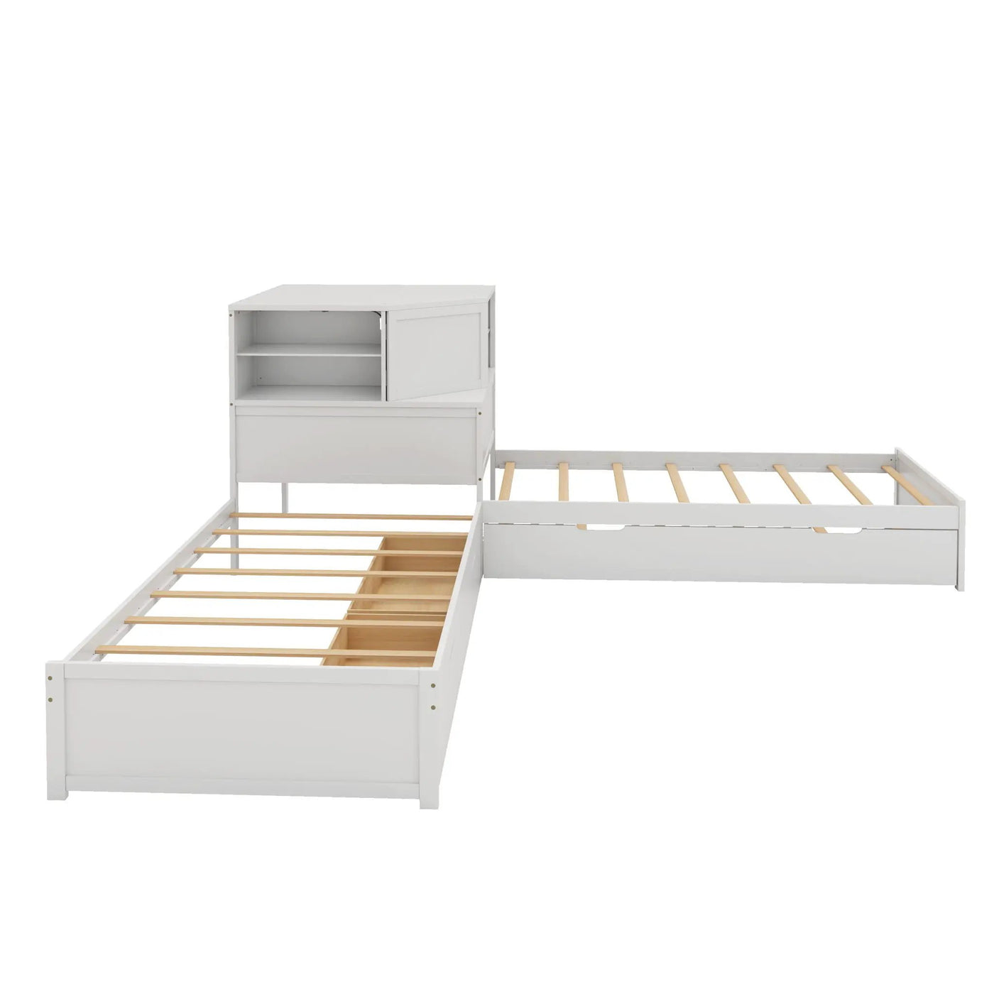 L-Shaped Bed Frame With Trundle, Built In Desk & LED Lighting by HouseOfZazla